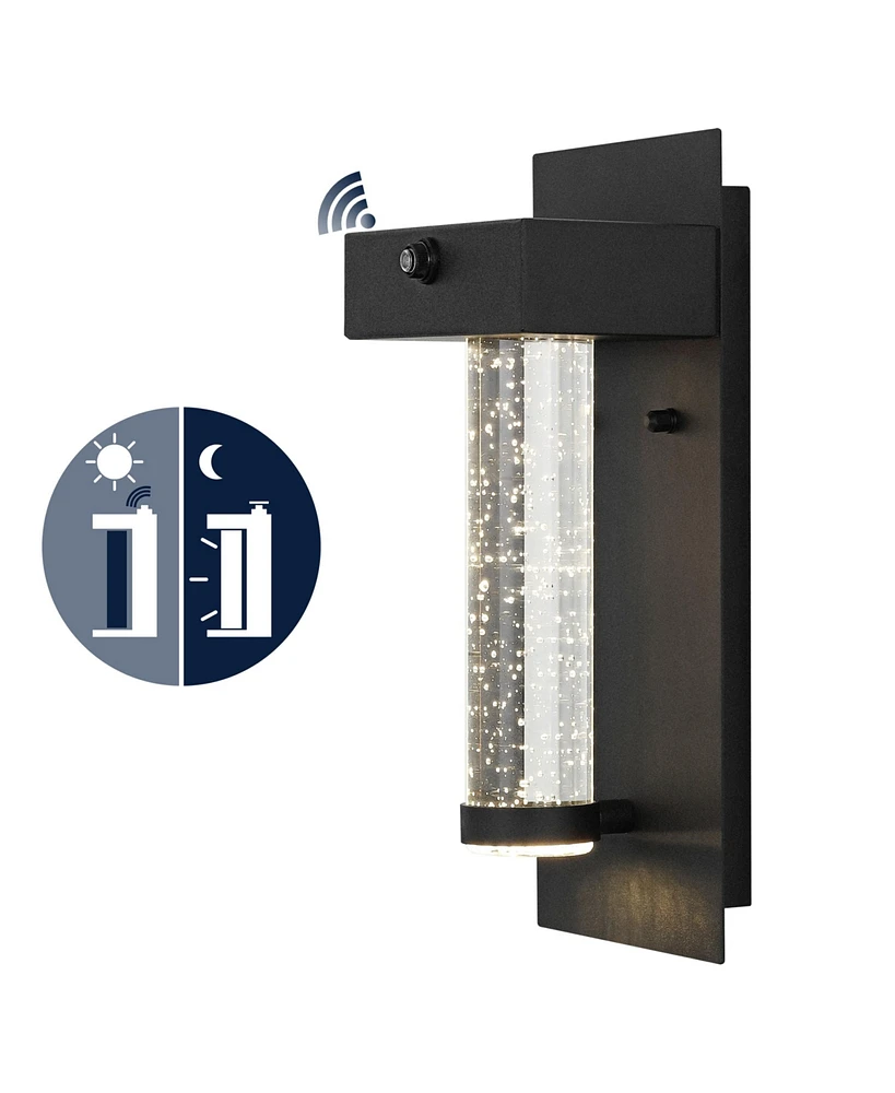 Jonathan Y Horizone 5.5" 1-Light Minimalist Industrial Iron/Seeded Glass with Dusk-to-Dawn Sensor Integrated Led Outdoor Sconce, Black