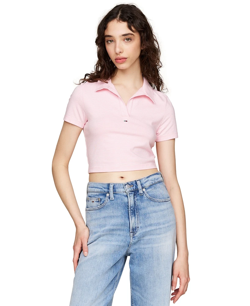 Tommy Jeans Women's Striped Short-Sleeve Cropped Polo Shirt