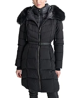 Dkny Women's Bibbed Faux-Fur-Trim Hooded Puffer Coat