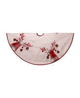 Kurt Adler Dupion Tree Skirt with Reindeer Applique Embroidery, 60 Inches