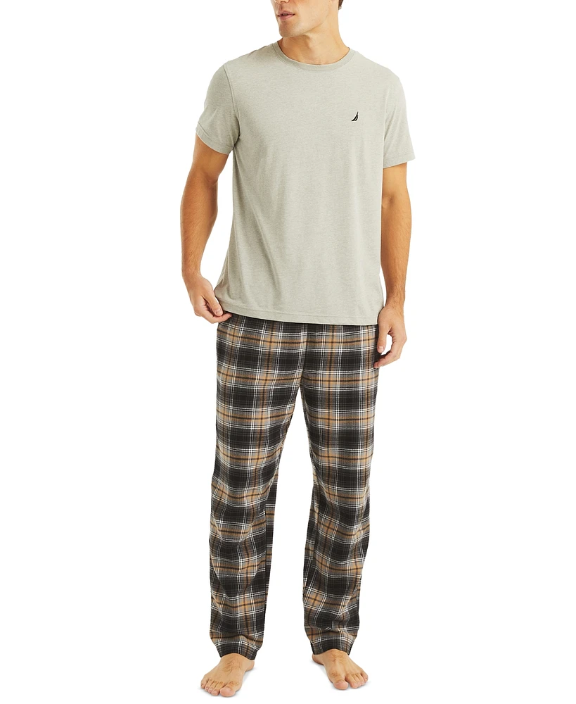 Nautica Men's Plaid Pajama Pants & Solid T-Shirt Set