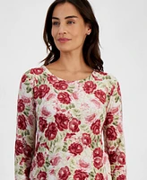 Jm Collection Petite Rosette-Bloom 3/4-Sleeve Jacquard Top, Created for Macy's