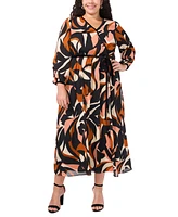 Msk Plus Printed Tie-Waist Wrap Maxi Dress