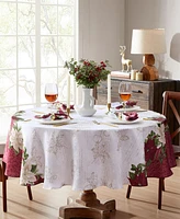 Elrene Clarette Poinsettia Holiday Fabric Round Tablecloth, 70"