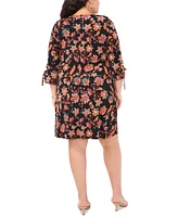 Msk Plus Floral-Print Bell-Sleeve Shift Dress