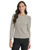 Dkny Jeans Petite Striped Round-Neck Puff-Shoulder Top