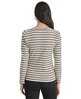 Dkny Jeans Petite Striped Round-Neck Puff-Shoulder Top