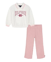 Tommy Hilfiger Toddler Girl Fleece Polo Pullover Chunky Rib Knit Pants Set