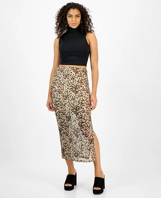 Bar Iii Women's Printed Midi Mesh Pull-On Skirt, Created for Macy's