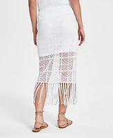 Bar Iii Women's Crochet Tassel-Fringe Midi Skirt, Created for Macy's