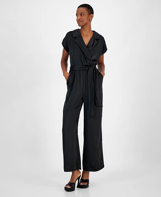 Bar Iii Women's Notch-Lapel Tie-Waist Jumpsuit, Created for Macy's