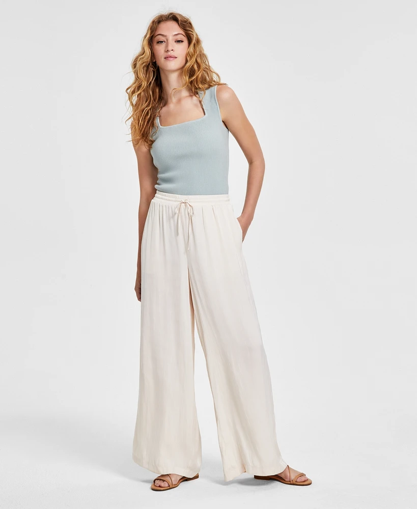 Bar Iii Women's Drawstring-Waist Wide-Leg Pants, Created for Macy's