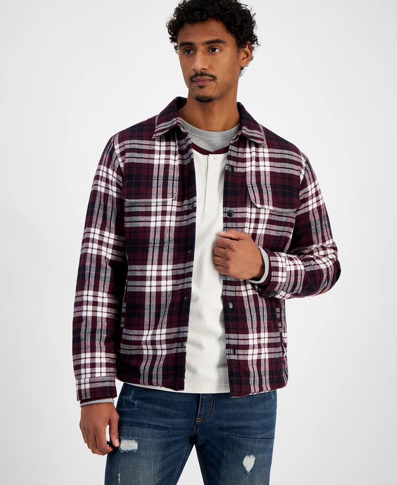 Sun + Stone Men's Noah Long Sleeve Snap-Front Plaid Shirt Jacket, Created for Macy's