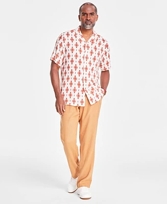 Club Room Men's Geometric Print Silk-Blend Short-Sleeve Button-Down Shirt, Created for Macy's