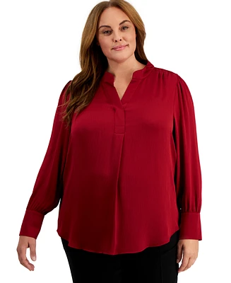 Anne Klein Plus Pleat-Front Long-Sleeve Top