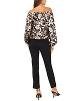 Msk Petite Metallic Floral Print Off-The-Shoulder Top