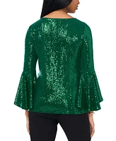 Msk Petite Sequined Bell-Sleeve Top