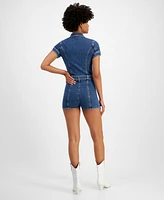 Guess Women's Deana Short-Sleeve Tie-Waist Denim Romper