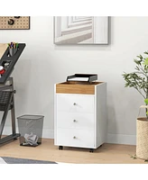 Homcom 3 Drawer Storage Cabinet with Wheels Tray for Home Office, Walnut