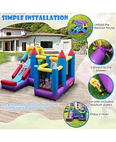 Costway 5-In-1 Inflatable Bounce Castle with Basketball Rim & Climbing Wall Blower Excluded