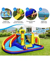 Inolait 7-in-1 Inflatable Water Slide Bounce Castle with Splash Pool and Climbing Wall without Blower