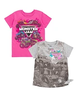 Monster Jam Toddler Girls 2 Pack T-Shirts to Grave Digger El Toro Loco Whiplash Mutt Dalmatian Megalodon