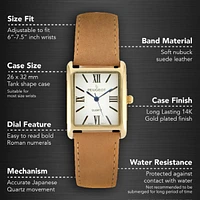 Peugeot Women's Tank Watch Roman Dial Brown Leather Strap