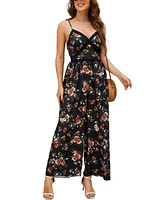 Cupshe Women's Dark Floral Sleeveless V-Neck Wide Leg Jumpsuit