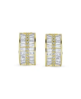 Bling Jewelry Art Deco Style Statement Cz Half Hoop Baguette Earrings For Women Prom Holiday Formal Party Clip On Yellow Gold Plated