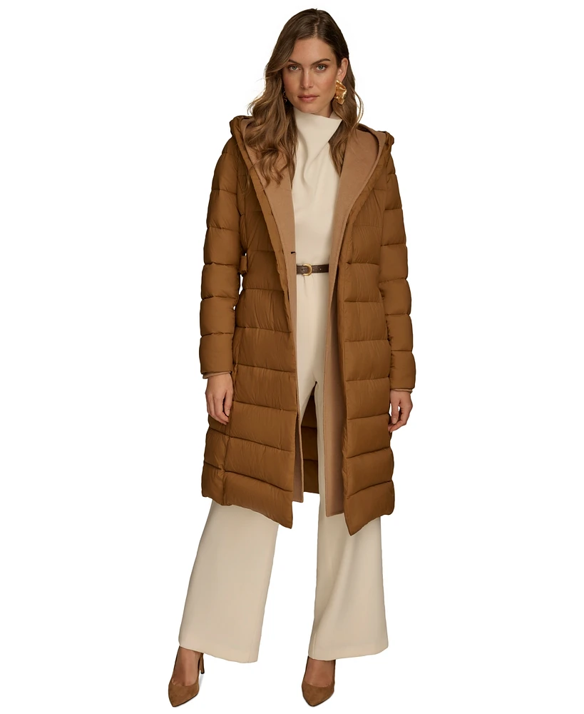 Donna Karan New York Women's Belted Hooded Puffer Coat