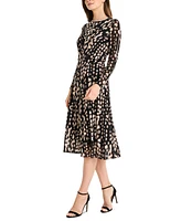 Maggy London Women's Printed Long-Sleeve Pleated Dress