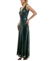 Taylor Women's Sleeveless V-Neck Sequined Mesh Gown