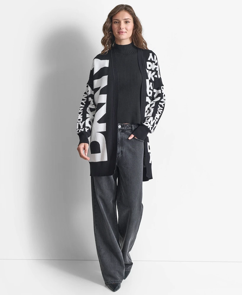 Dkny Women's Collarless Open-Front Logo Cardigan