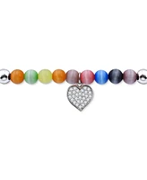 Giani Bernini Cubic Zirconia & Catseye Bead Heart Charm Stretch Bracelet, Created for Macy's