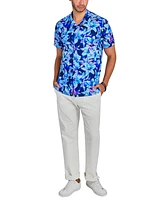 Society of Threads Men's Floral Print Short Sleeve Button-Front Performance Camp Shirt