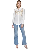 Karl Lagerfeld Paris Women's Chain-Printed Button-Front Top