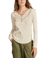 Lucky Brand Women's Embroidered Mesh Henley Top