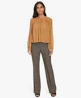 Calvin Klein Women's Pleated Long-Sleeve Crewneck Top