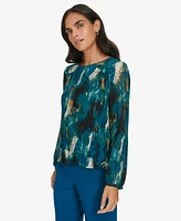 Calvin Klein Women's Printed Pleated Long-Sleeve Top