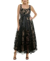 Taylor Women's Floral-Velvet Satin-Tie Square-Neck Gown