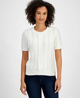 Nautica Jeans Women's Cable-Knit Lace-Inset Sweater