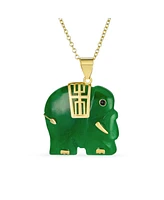 Bling Jewelry Bali Style Longevity Green Natural Jade Indian Elephant Pendant Necklace For Women Gold Plated Sterling Silver 18 Inch