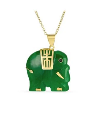 Bling Jewelry Bali Style Tribal Longevity Green Natural Jade Indian Elephant Pendant Necklace Gold Plated Sterling Silver 18 Inch