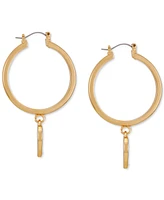 Guess Gold-Tone Pave & Logo Heart Charm Hoop Earrings