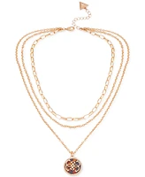 Guess Gold-Tone Pave & Tortoise-Look Layered Pendant Necklace, 16" + 2" extender