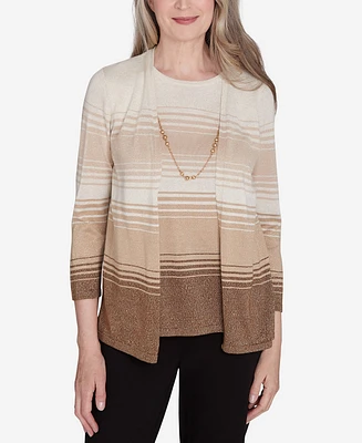 Alfred Dunner Petite Classics Ombre Two One Striped Sweater