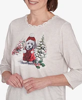 Alfred Dunner Petite Classics Festive Poodle Drawstring Top