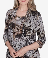 Alfred Dunner Petite Classics Animal Melange Two One Top