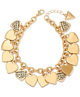 Guess Gold-Tone Pave & Logo Heart Charm Bracelet