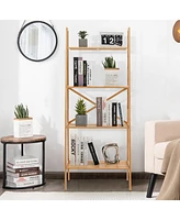 Gymax 4-Tier Bamboo Ladder Bookshelf 58'' Display Shelf Storage Rack Plant Flower Stand